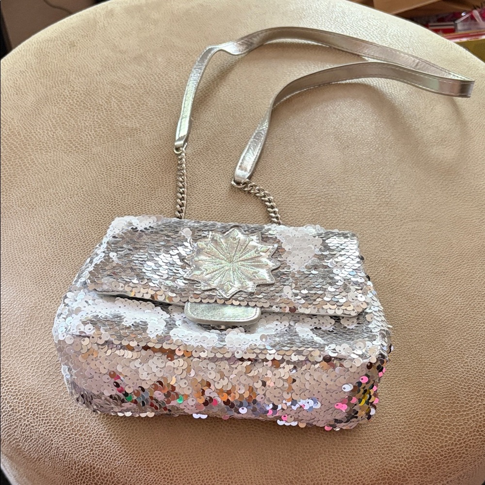 Disney Frozen Girls Silver Sequin Purse with Star Accent